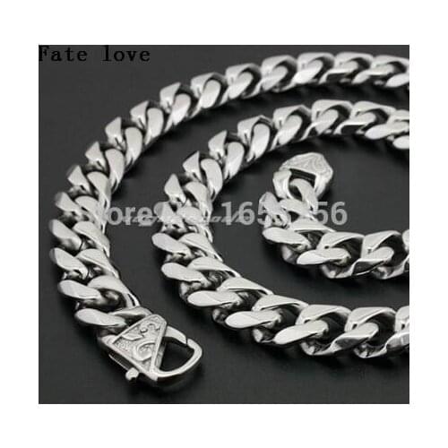 Fate Love 2015 new arrival ! Cool Clasp 14mm 24'' Fashion Polished Curb Link Chain Necklace Stainless Steel Mens Necklace