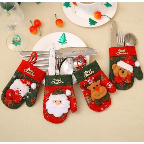 Christmas Party Table Decoration Storage Bag New Elk Bear Knife Fork Practical Tableware Santa Snowman Decor