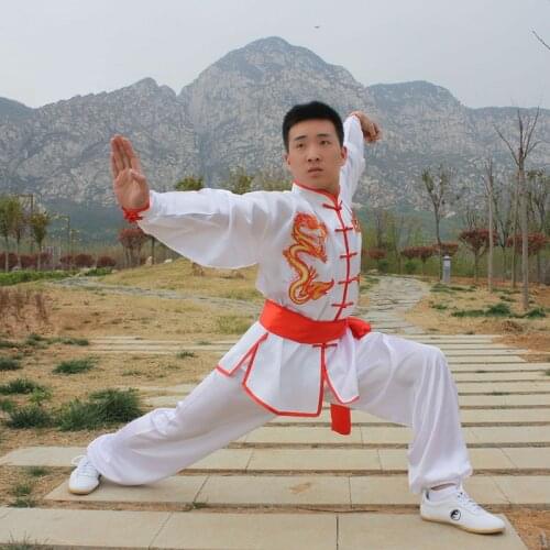 USHINE HX09 white Double Dragon traditional Chinese Tai Chi clothing long-sleeve KungFu uniforms Wushu TaiChi Martial Arts suit