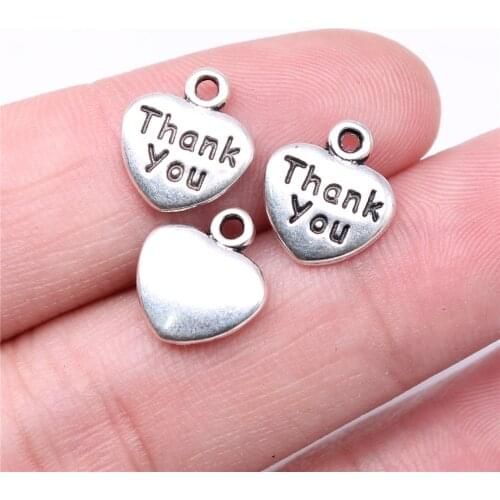 WYSIWYG 20pcs Charms 13x11mm Thank You Heart Charms For Jewelry Making DIY Jewelry Findings Antique Silver Color Alloy Charms