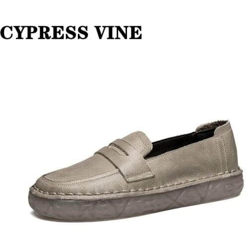 Cypress Vine Women Shoes Casual Flat Genuine Cow Leather For Spring Autumn Round Toe Gum Rubber Outsole By Handmade Size 35-40