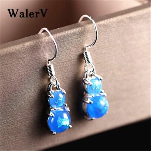 WalerV New Retro Classics Gourd Shape Imitation Blue Fire Opal Earrings Charm for Women Color Girl Jewelry Gift