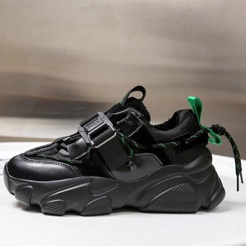 2021 Fashion Summer Wild Ladies Chunky Sneakers Vulcanized Shoes Breathable Women Black Thick-soled Running Casual Shoes Women