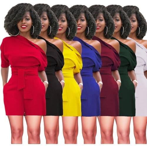 Short Romper One Shoulder Cold Shoulder White Green Black Blue Women Summer 2021 Ladies Femme Casual One Piece Jumpsuit Shorts