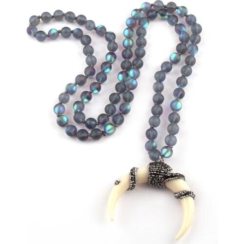 MOODPC Bohemian Jewelry Shiny Crystal Knotted Crystal Pave Moon Star Pendant Necklace For Women Statement Necklaces