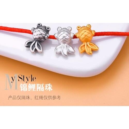Koi goldfish 999 Sterling Silver 3D hard Silver Bead separated handmade jewelry DIY Beaded material woven Bracelet accessories