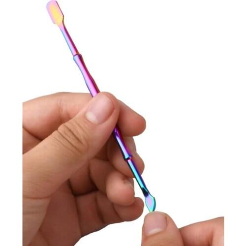 1PCS Rainbow Stainless Steel Nail Cuticle Pusher Tweezer Nail Art Files UV Gel Polish Remove Manicure Care Groove Clean Tool
