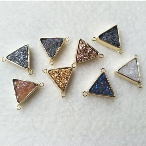 10pcs Gold color triangle stone Druzy Geode Pendant Connector Double Bail DIY Making Bracelet necklace Jewelry CT141