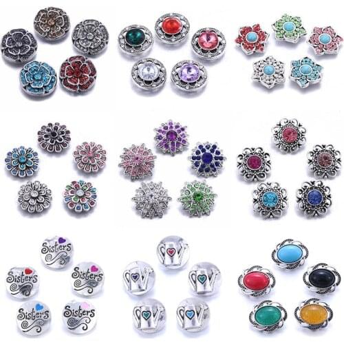 10pcs/lot Mix Wholesale Rhinestone 18mm Snap Buttons Jewelry Crystal Flower Fit Snap Button Bracelets for Women Snaps Jewelry