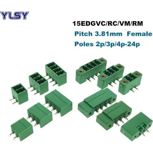 10Pcs Pitch 3.81mm Female Pluggable PCB Screw Terminal Block Connector 15EDGVC/RC/VM/RM Bornier 2/3/4/5/6/7/8/9/10P Morsettiera