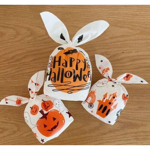 10pcs Cute Rabbit Ear Bags Cookie Plastic Bags&Candy Gift Bags For Baking Package And Halloween Event Party Supplies