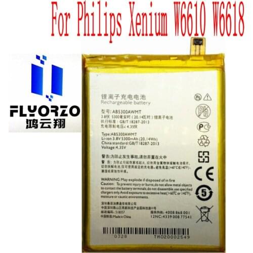 100% Brand new High Quality 5300mAh AB5300AWMT Battery For Philips Xenium W6610 W6618 Mobile Phone