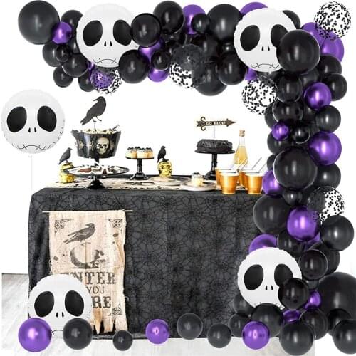 Halloween Balloons Garland Arch Kit 115PCS Scary Skull Foil with Purple Chrome Metal Latex Balloon for Halloween Birthday Decor