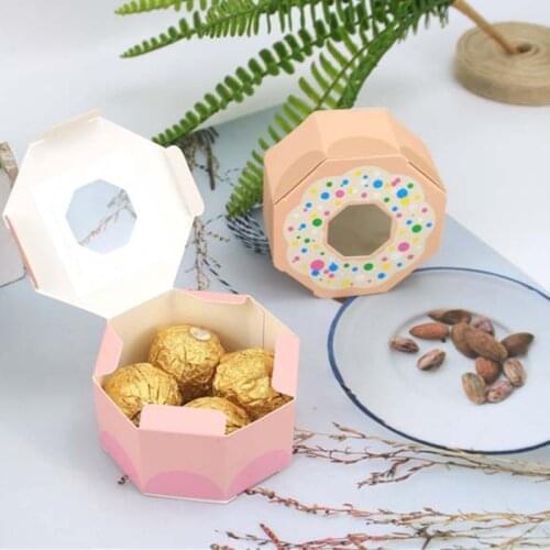5pcs Baby Shower Candy Box Hexagon Gift Box Donut Bag Sweet Chocolate Packaging Dragees Boxes Birthday Kids Gift Weeding Paper