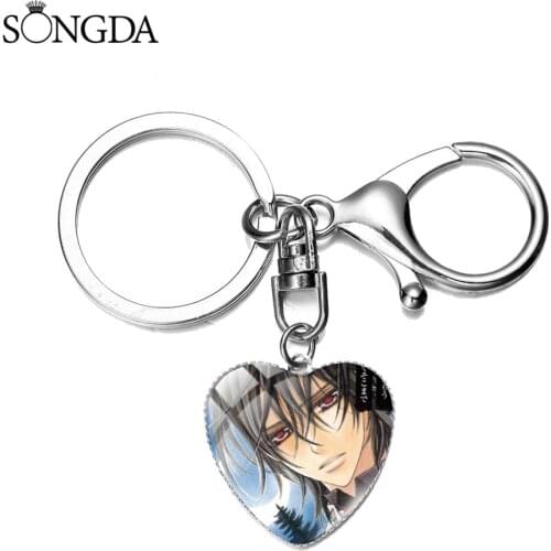Anime Vampire Knight Yuuki Kiryuu Keychain Pendant Trendy Heart Atr Photo Chain Cartoon Glass Dome Keychain Women Jewelry