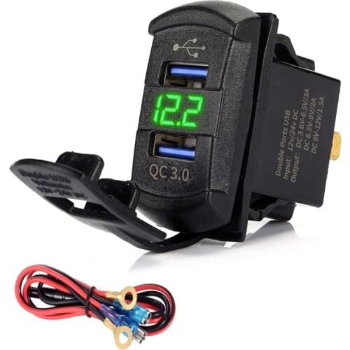 Quick Charge 3.0 Dual USB Rocker Switch QC 3.0 Fast Charger LED Voltmeter for Boats Car Truck Motorcycle Smartphone Tablet