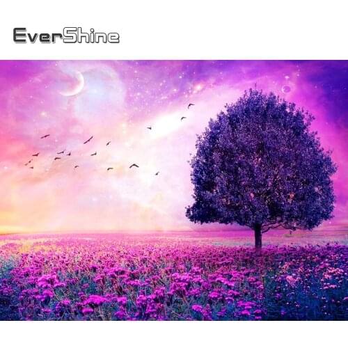 EverShine Diamond Painting Landscape 5D Full Square Diamond Embroidery Tree Picture Rhinestones Mosaic Flower Decor For Home