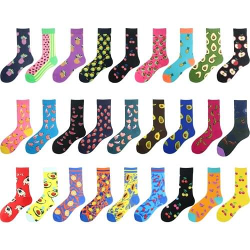 Hipster Fruit Design Jacquard Funny Socks Women Colorful Watermelon Avocado Cherry Pineapple Pattern Sokken Skarpetki Divertidos