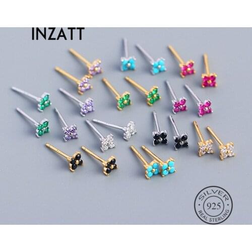 INZATT Real 925 Sterling Silver Colorful Zircon Clover Stud Earrings For Fashion Women Party Fine Jewelry Cute Accessories Gift