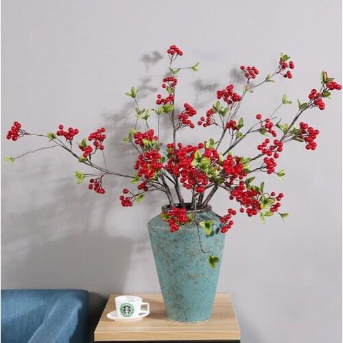 100cm Artificial Flower Red Fruit Fake Flower Wedding Props Simulation Plant Home Furnishing Decoration Simulation Berry Holly