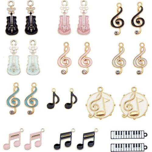 Julie Wang 12PCS Enamel Charms Mixed Musical Instrument Note Guitar Zinc Alloy Gold Tone Pendant Jewelry Making Accessory