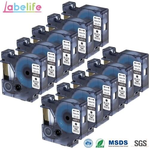 Labelife 10 Pack 45013 Replacement DYMO D1 S0720530 Tape Cassette 12mm Compatible for Dymo LabelManager Printer, Black on White