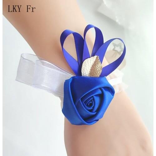 LKY Fr Wrist Corsage Wedding Corsage Bracelet Ribbon Flower Cuff Bracelets Bridesmaid Bridal Corsage Wedding Bracelets for Women