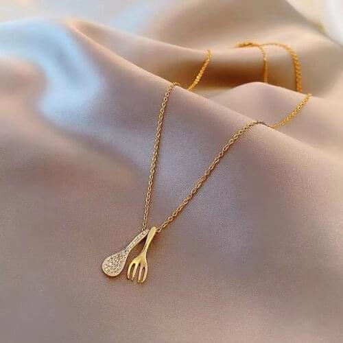 Fork spoon small foodie small crowd design sense necklace female trendy web celebrity collarbone chain cold wind jewelry