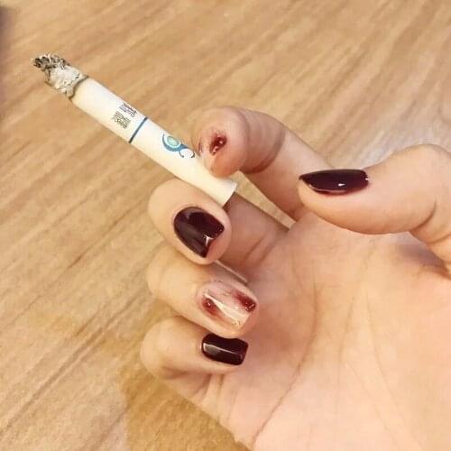 Fashion chocolate pure color with gold foil decoration fake nails Japanese cute full nail tips lady 24pcs short size false nails