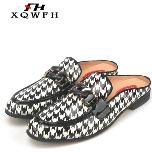 2020 Mens Patent Leather Open Back Slip-On Dress Slippers Classics Loafers Lazy Person Outdoors Half Shoes for Men Size 5.5-13