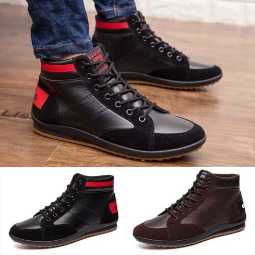 Newbeads Mens Mid Top Lace Up Leather Boots British Retro Casual Warm Fashion Autumn Winter Martin Boots for Men Shoes
