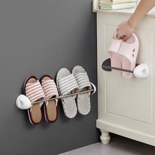 Wall Mounted Adhesive Home Retractable Towel Slipper Shoe Storage Rack Holder