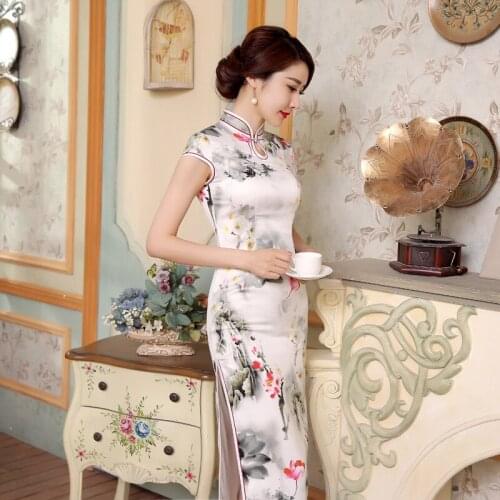 2020 new satin slim fashion long silk cheongsam summer and autumn new cheongsam skirt C0045