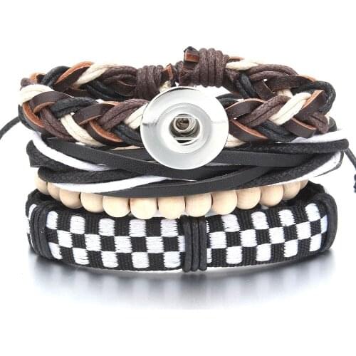 Wholesale 18mm Snap Button Bracelet Bangle Elastic Adjustable Metal Leather Beaded Snap Bracelet Fit Handmade Snap Jewelry