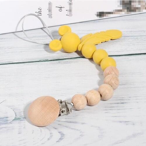 New Baby Pacifier Clip Chain Dummy Holder Nipples Children Pacifier Clips Pacifier Teether Teething Toy Cartoon Wooden Bracket