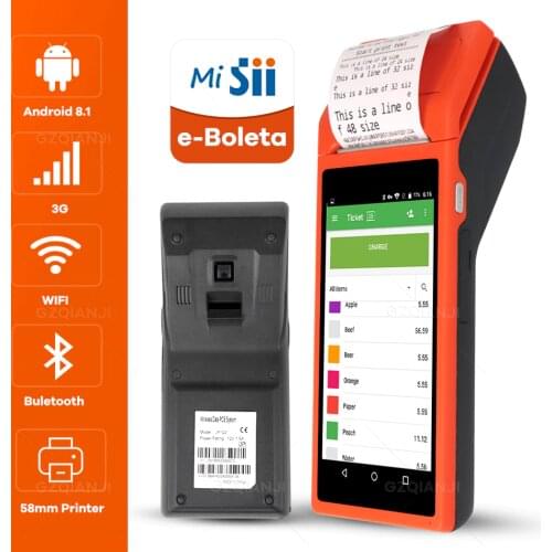 POS Terminal Android PDA phone with Wifi 3G Thermal Bluetooth Printer 58mm 1D 2D QR Camera Barcode Reader Free App Loyverse POS