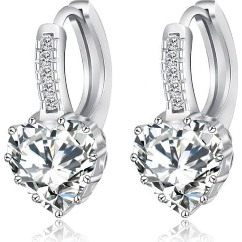 Luxury Colorful Heart CZ 925 Sterling Silver Jewelry Cubic Zirconia Stone hoop Earrings Fashion Women Favourites