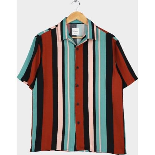 Bear Short-Sleeved Striped Mens Essentials Shirt