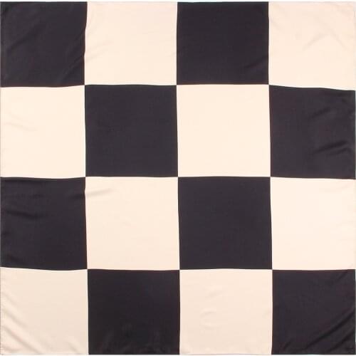 Manual Hand Rolled Twill Silk Scarf Women Patchwork Plaid Square Scarves Wraps Echarpe Curled Foulards Femme Bandana Hijabs 90CM