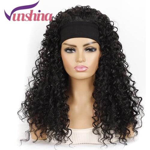 Vunshina Deep Wave Synthetic Headband Wig Long Natural Curly High Temperature Fiber Head Band Wigs With Scarf For Black Women
