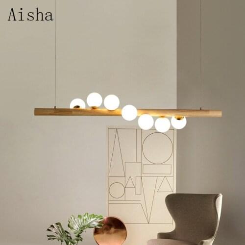 Modern Led Pendant Lamp Japanese Style Wood Hanging Suspension Glass Ball Lighting Fixture Kitchen Island Decor Bar Indoor Light