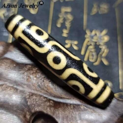 Tibet Pure 9-eye Dzi Bead Oxide Layer Yellow Line Old Agate Bead 15*67mm Bead Male&female Amulet Jewelry DIY Free Shipping