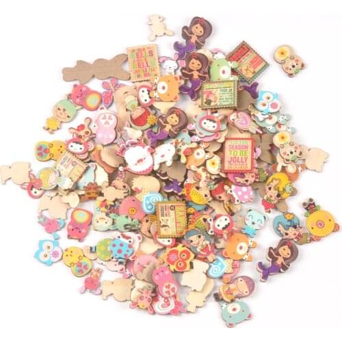 20Pcs Lovely Animal Cartoon Pattern Wooden Scrapbooking Craft Home Diy Decoration Embellishments handicraft 20-40mm mt2573