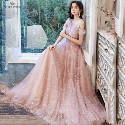 Evening Dresses Long O-Neck Dresses Woman Party Night Floor-Length Beading Pleat A-Line Prom Dress