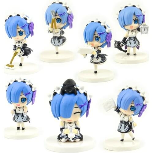 Japan capsule toys anime 7 cute kawaii beautiful happy Hardworking Rem cleaning room blind box gashapon figures desktop Kids Toy