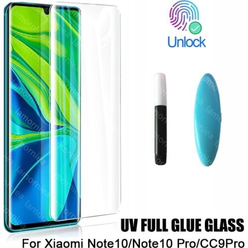 UV Tempered Glass For Xiaomi Mi Note 10 CC9 Pro Liquid Glue Screen Protector Xiomi Redmi Note 9S 9 Pro Max Film Global CC9Pro