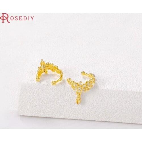 40543)4PCS 9x2MM 24K Gold Color Brass and Zircon Flowers Earrings Jewelry Making Supplies Diy Findings Accessories