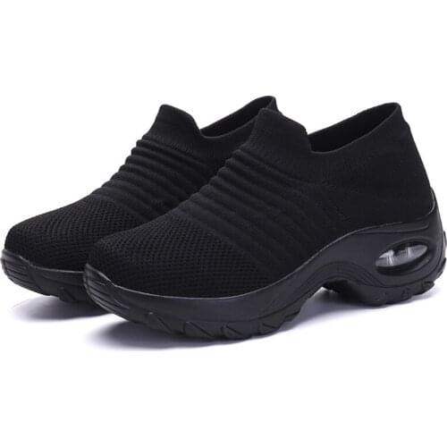 Spring Womens Sports Shoes, Autumn Flat-bottomed Non-slip Thick-soled Tennis Womens Breathable Mesh Socks Sports Shoes
