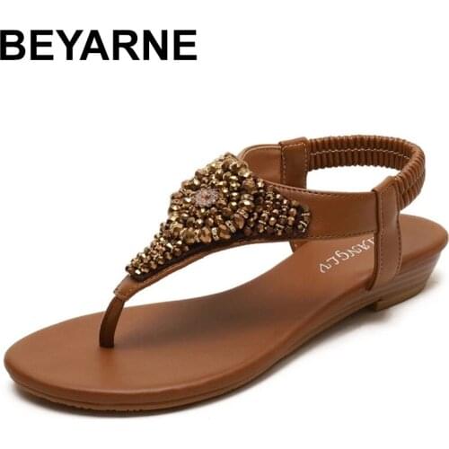 BEYARNE Sandal women wedge heel new summer flip-toe rhinestone large size womens shoes simple beach vacation Roman shoes