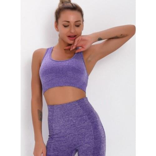2PCS Seamless Women Yoga Set Workout Sportswear Gym Clothes Sports Bra + High Waist Tight Fitness pantsSports Suits